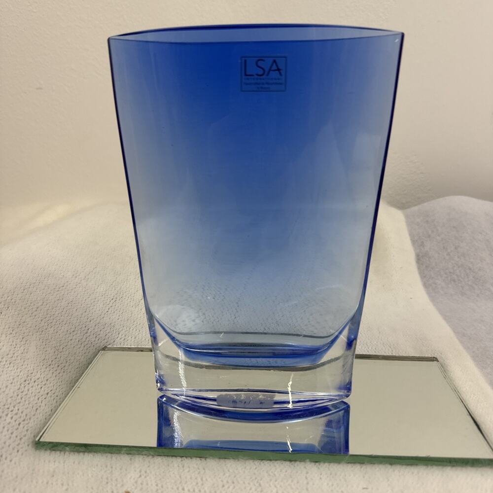 Vintage Handcrafted Mouth Blown Blue Oval Vase LSA Intl made in Poland